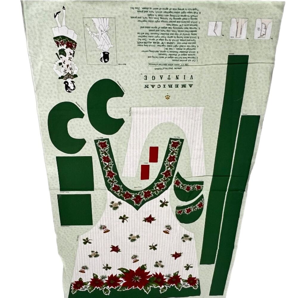 Cut & Sew Fabric Panel Retro Christmas Poinsettia Apron Kit DIY Panel